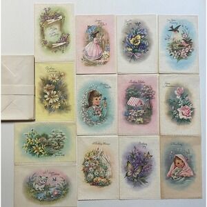 Vtg Birthday Anniversary Baby Thoughts of you 13 Cards & Envelopes Mica Glitter